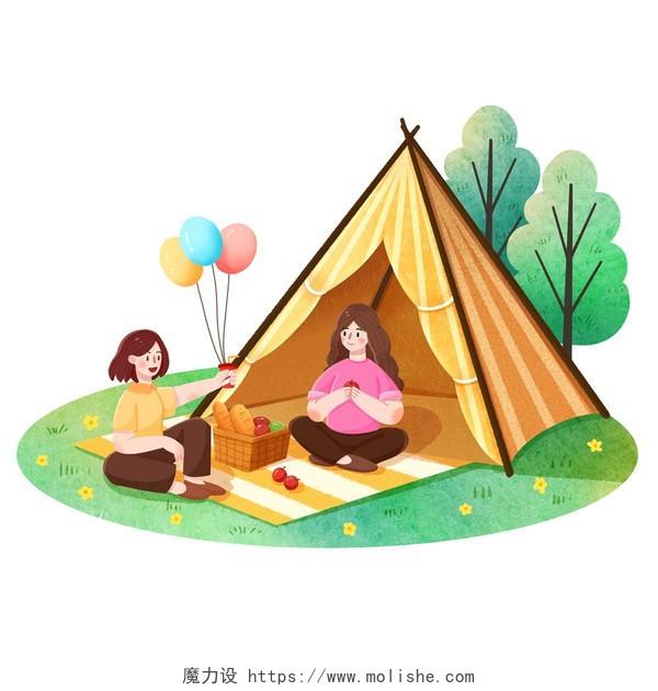 卡通户外露营人物开心野餐PNG素材